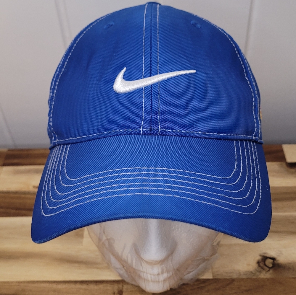 Nike GOLF Dri Fit Blue White Stitching TRIPPLE LOGO Strapback Athletic Head Gear